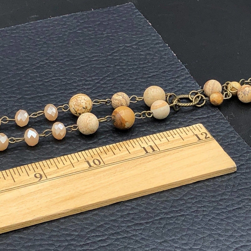 Carol Su 32" Lariat Necklace Jasper Stone Beads Earth Tone Faux Suede 7" Tassel - Picture 13 of 15